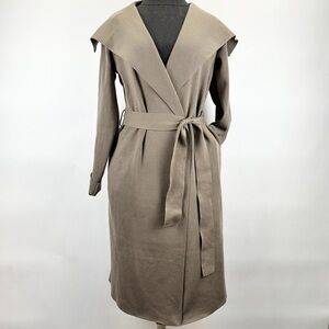 Love Tree, Medium, Tan Knee-Length Cardigan w/ Tied Belt Closure